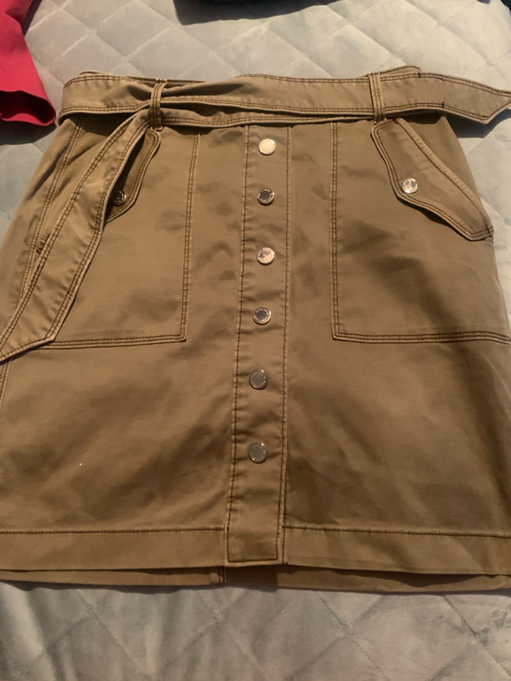 White House Black Market Khaki Button-Front Utility Skirt